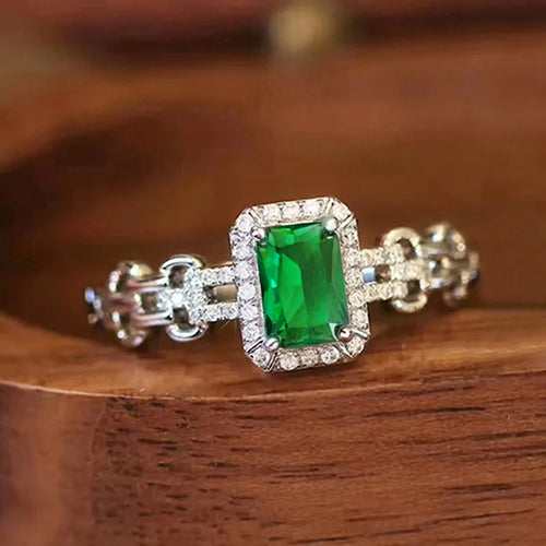 Load image 1 in gallery view. Silver Plated Zircon Green Crystal Rings for Engagement Wedding for Women