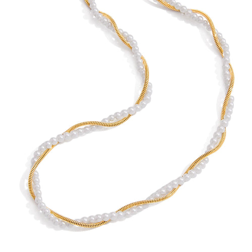Load image 1 in gallery view. Chain, Pearl Chain Layer Necklace
