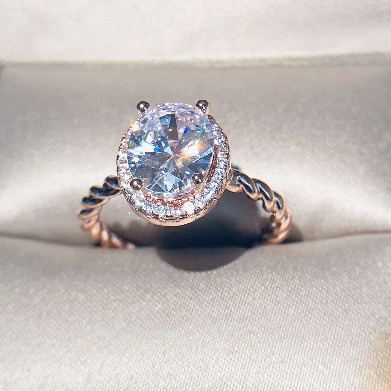 Rose Gold Plated High Quality Oval Diamond Zircon Wedding Rings