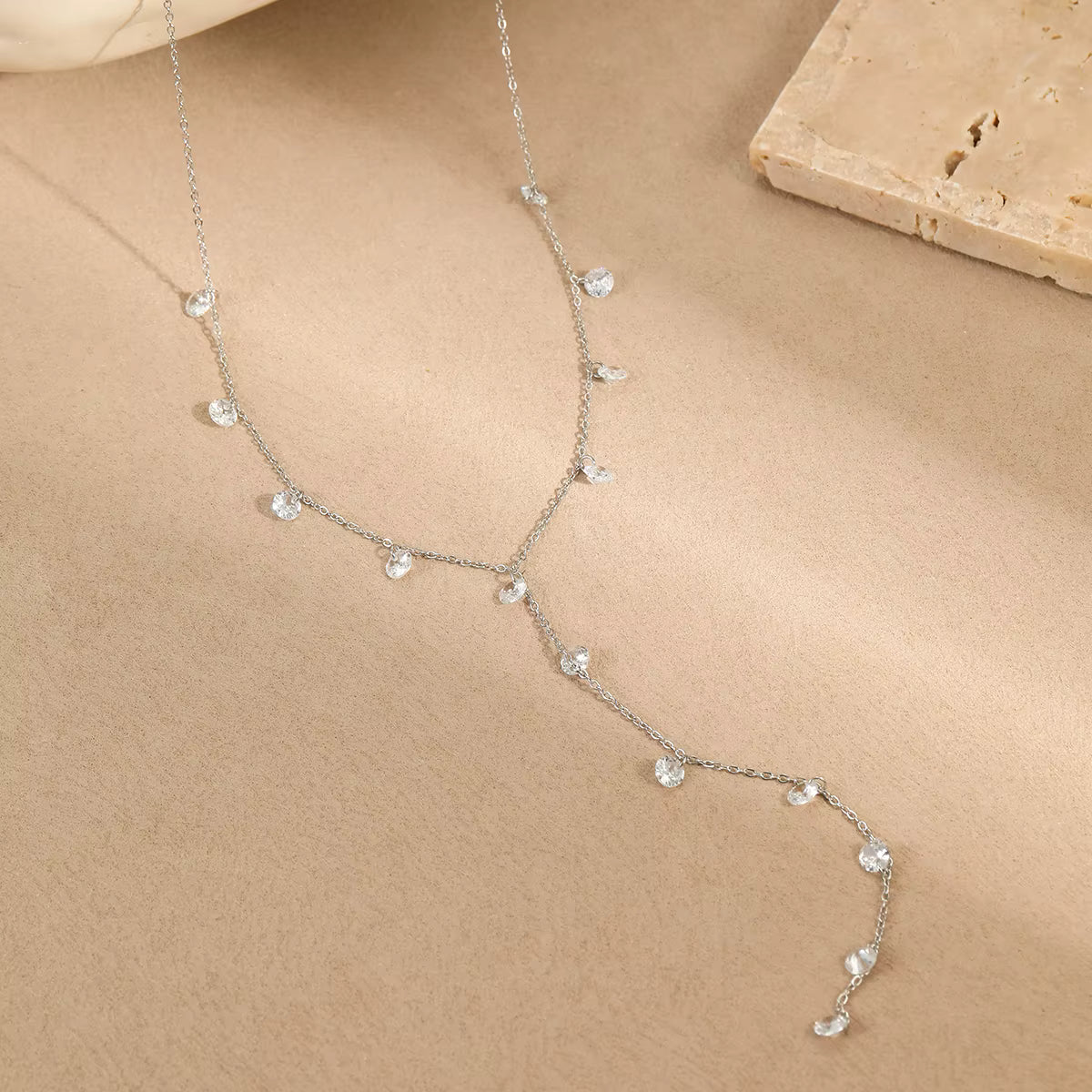 Crystal Zircon Y Stainless Steel Lariat Necklace Dainty Jewelry