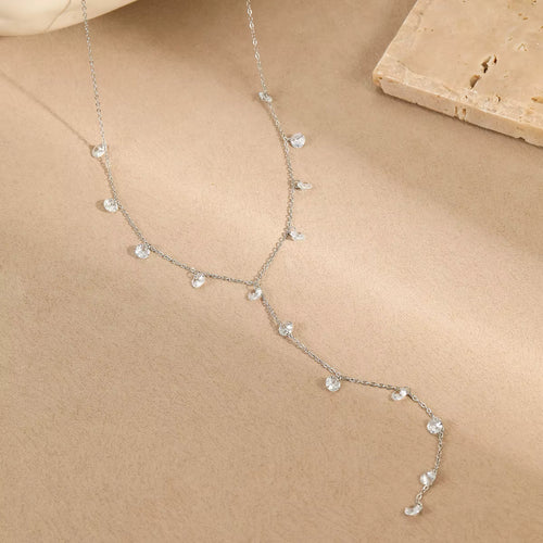 Load image 1 in gallery view. Crystal Zircon Y Stainless Steel Lariat Necklace Dainty Jewelry