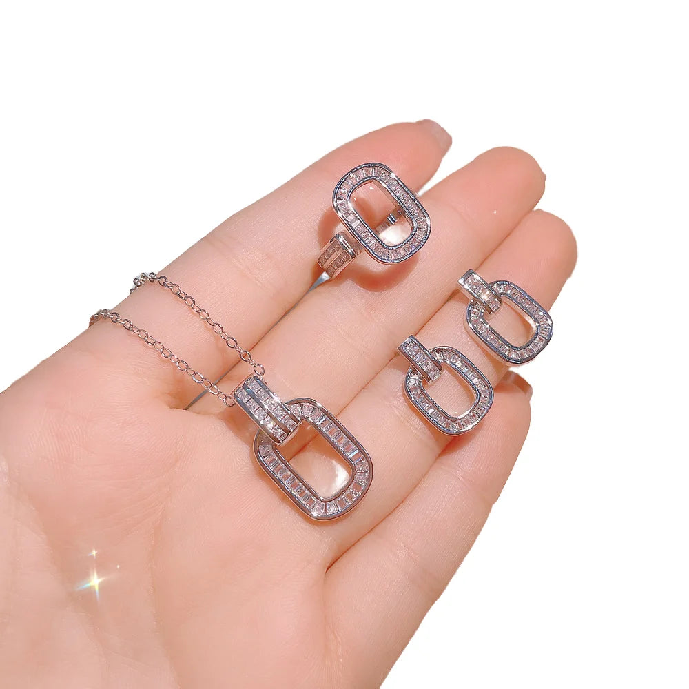 3 pcs Elegant Geometric Zircon Jewelry Set