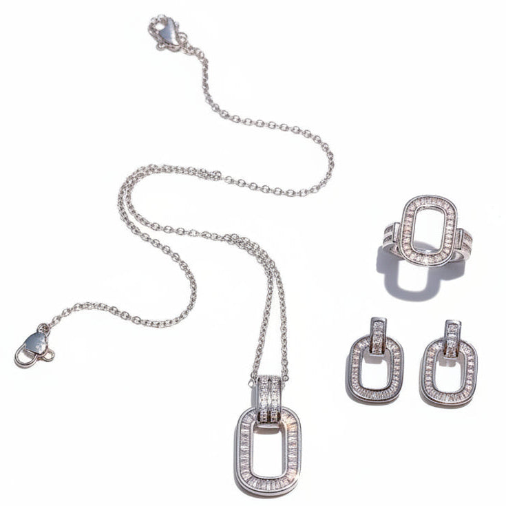 3 pcs Elegant Geometric Zircon Jewelry Set