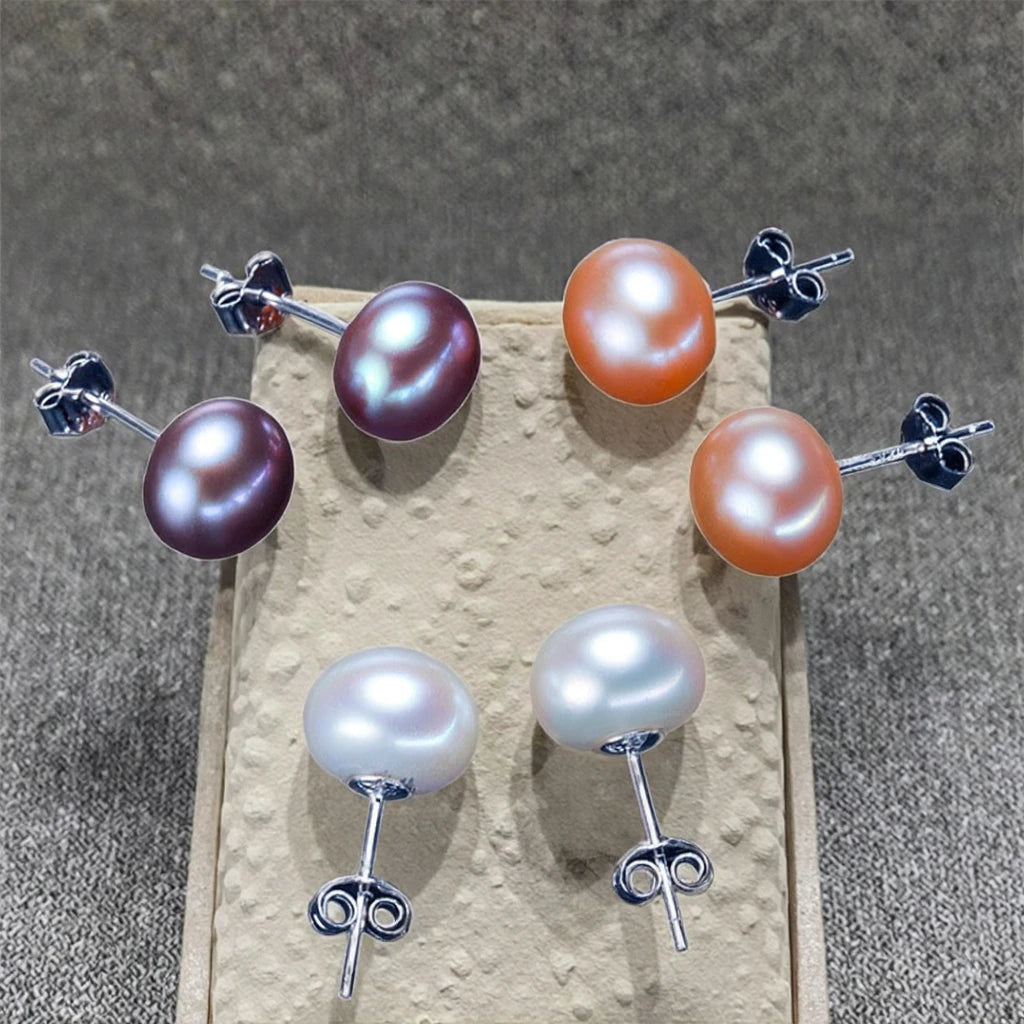 925 Sterling Silver 6-7 mm Round Freshwater Pearl Stud Earrings for Women