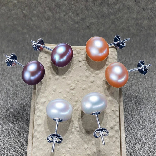 Load image 1 in gallery view. 925 Sterling Silver 6-7 mm Round Freshwater Pearl Stud Earrings for Women