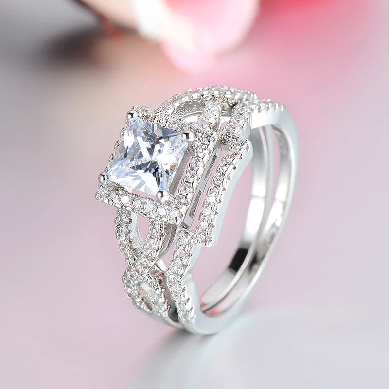 Platinum Plated Fashion  Couple Jewelry Ring Set