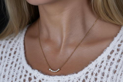 Load image 1 in gallery view. 18K PVD Gold Plated Stainless Steel Necklace Trendy Elegant Glass Pearl Smile Pendant Necklace