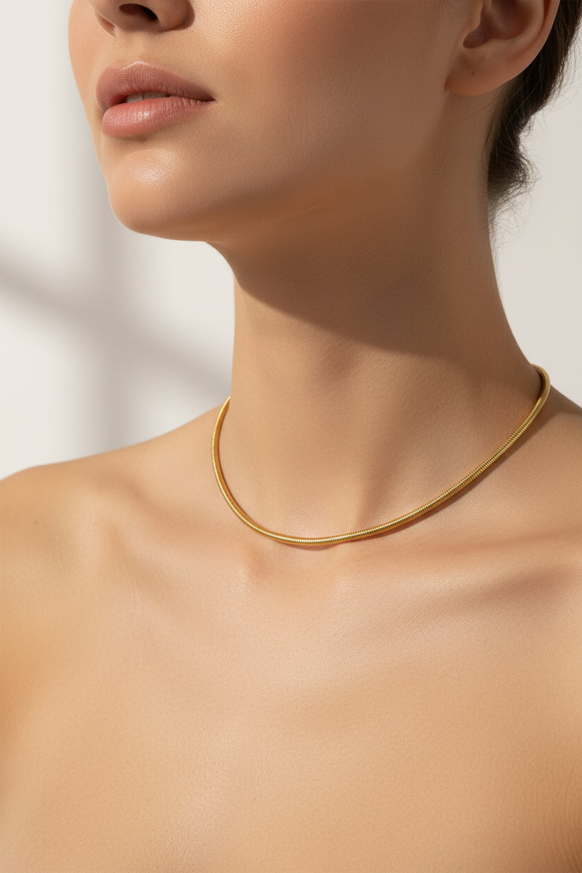 18K Gold Plated Round Snake Bone Chain Woman Necklace