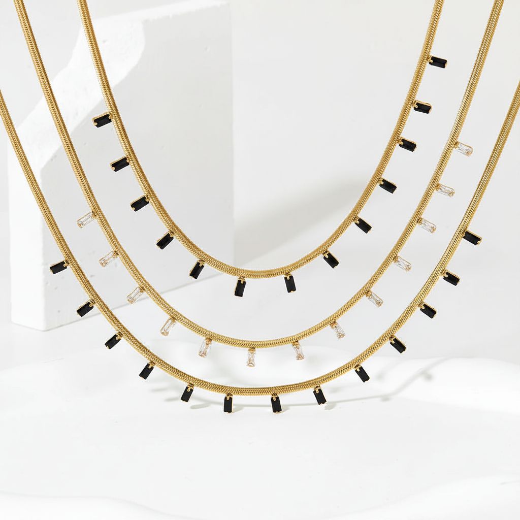 14K Gold Plated Black Zircon Snake Chain Tarnish Free Necklace for Women
