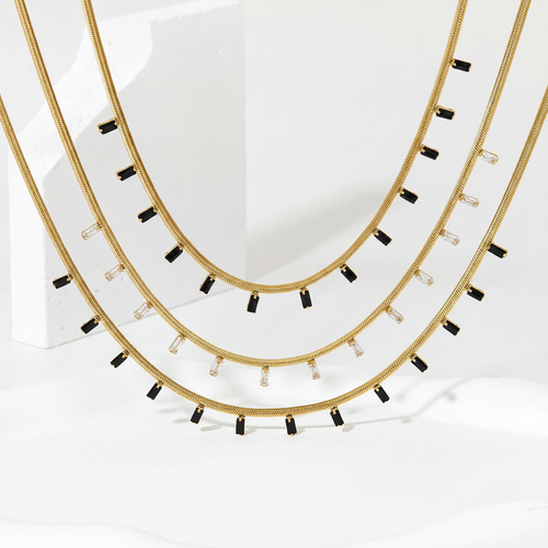 Load image 1 in gallery view. 14K Gold Plated Black Zircon Snake Chain Tarnish Free Necklace for Women