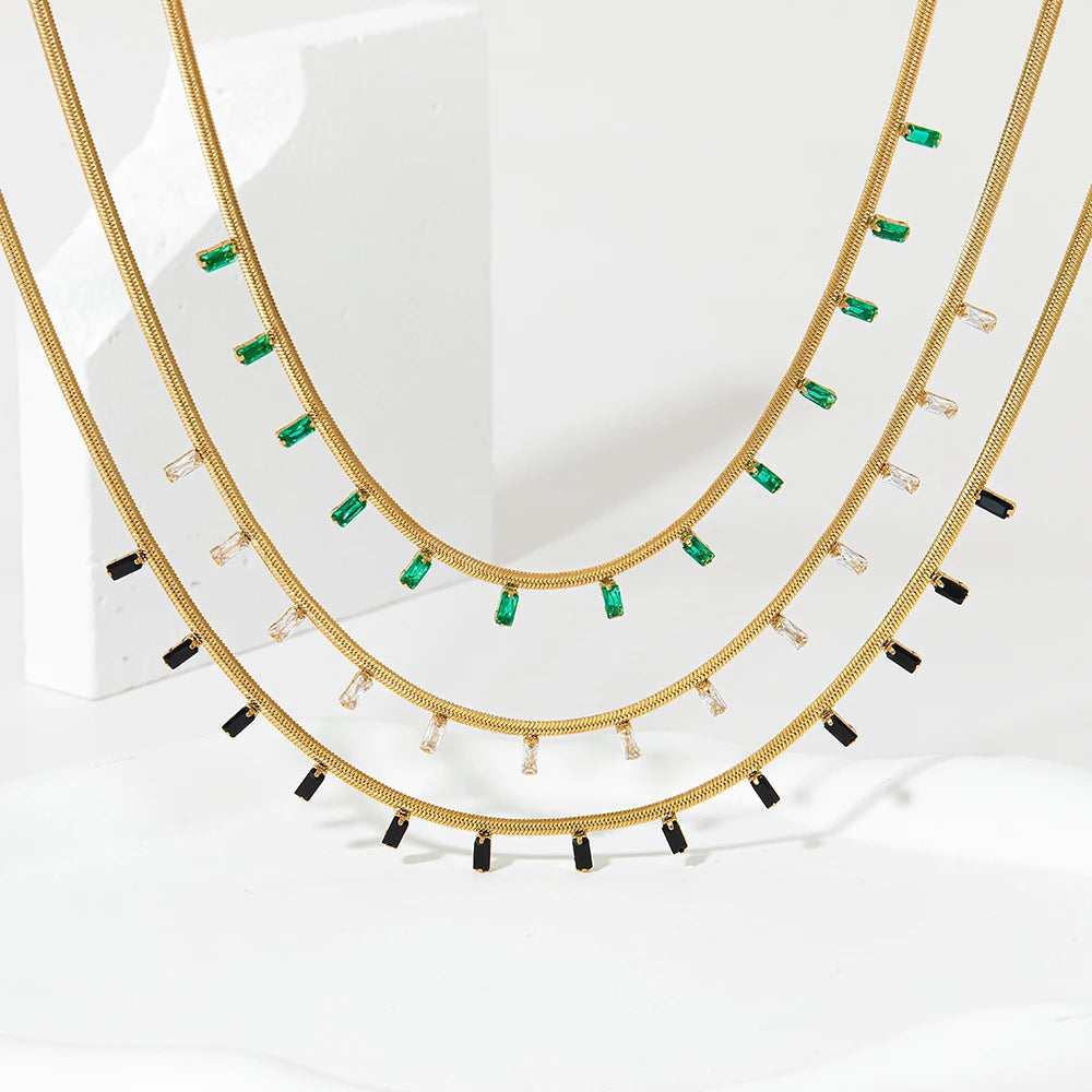 14K Gold Plated Black Zircon Snake Chain Tarnish Free Necklace for Women