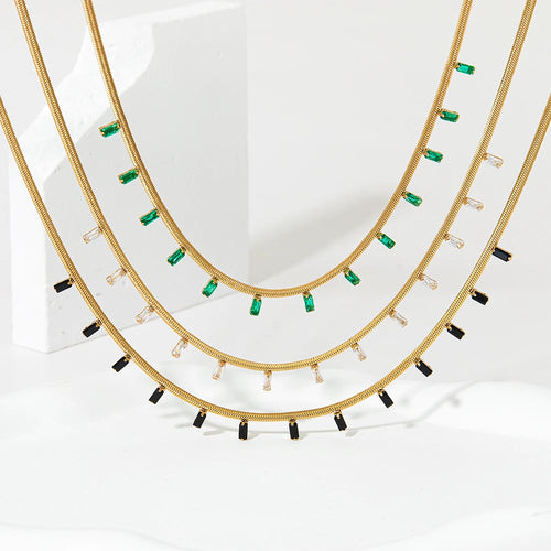 Load image 1 in gallery view. 14K Gold Plated Black Zircon Snake Chain Tarnish Free Necklace for Women