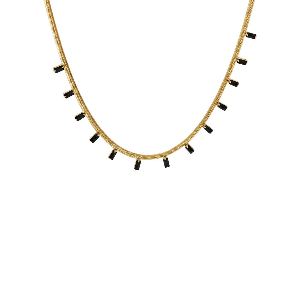 14K Gold Plated Black Zircon Snake Chain Tarnish Free Necklace for Women
