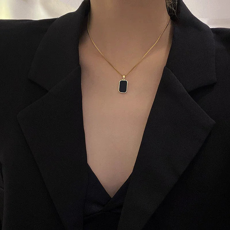 Black Pendant Necklace Punk Jewelry Gold Plated Necklace