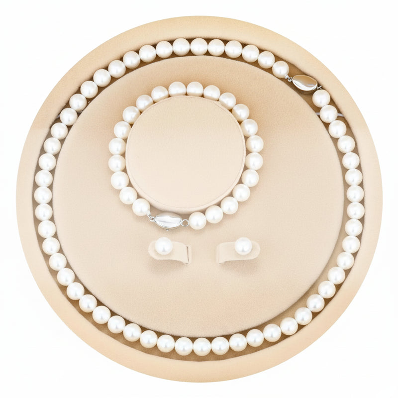 3-Pc. Set With Box Natural Shell Pearl Bracelet, Necklace, Stud Earrings for Party, Wedding, Anniversary, Engagement Gift for Woman