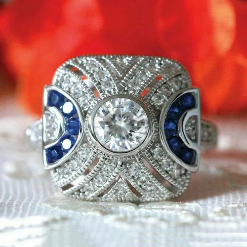 Load image 1 in gallery view. Geometric Square Design Round Imitated Diamond Rings for Engagement Wedding Silver Plated Rings Jewelry for Women