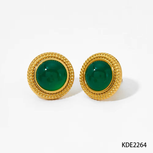 Load image 1 in gallery view. Gold Plated  Vintage Stud Earrings with Natural Stone Ball Design Waterproof