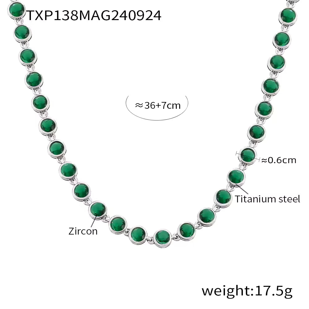 18K Gold Bead Zircon Tennis Chain Necklace in Pink, Red, Multi, Green, Blue, Golden
