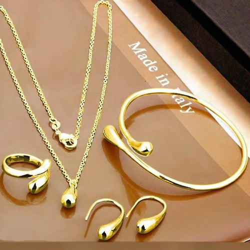 Load image 1 in gallery view. Gold Plated Water Drop Jewelry Set Adjustable Ring Necklace Bracelet Trendy For Women Wedding Engagement Anniversary