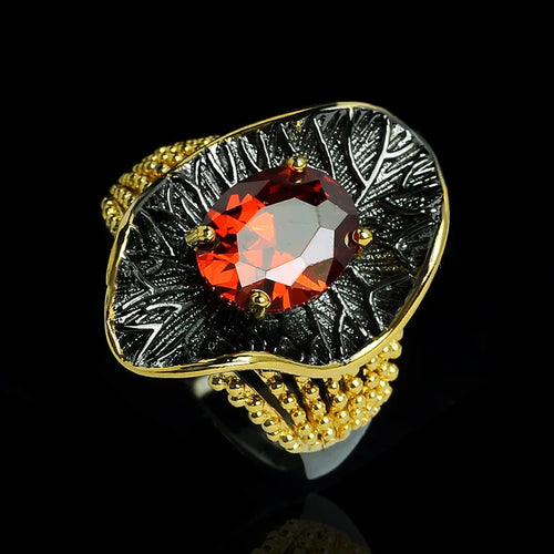 Load image 1 in gallery view. Vintage Court Style Oval Red Zirconia Antique Ring for Women