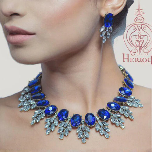 Load image 1 in gallery view. Europe Style Fine Diamante Jewelry Set with Blue White Crystal Rhinestone Perfect Wedding or Party Gift for Women and Girls