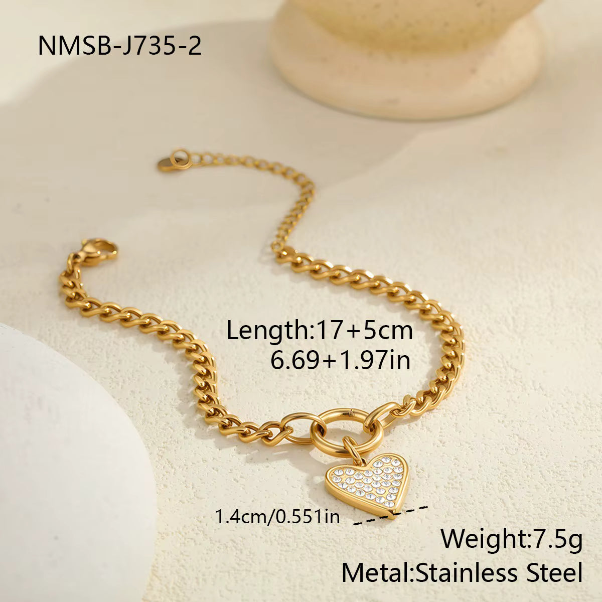 18K Gold Plated Chain Bracelet with Geometric Zircon Stainless Steel