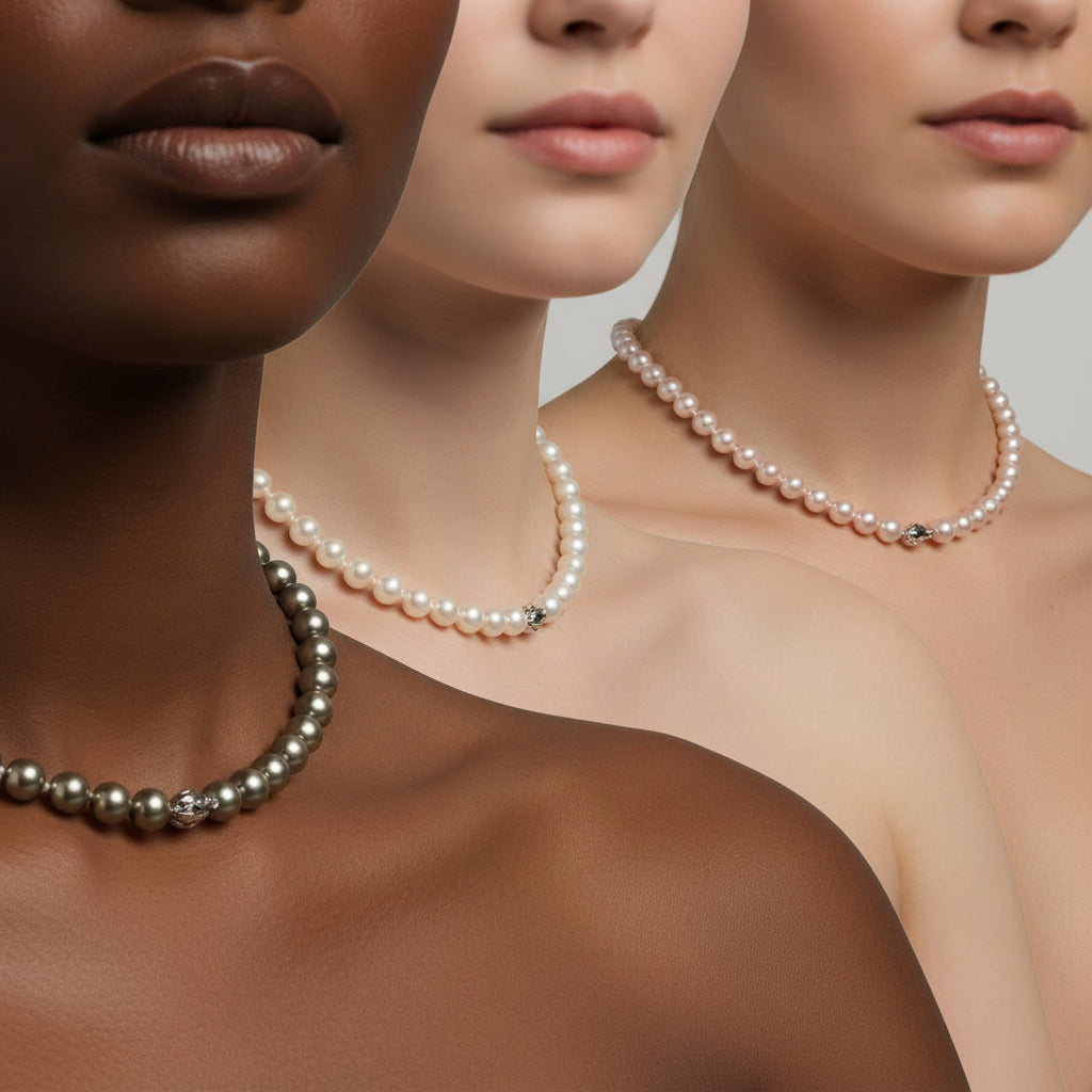 Silver Shell Pearl Choker Necklace 10mm For Women Children