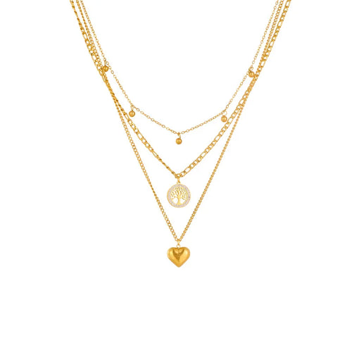 Load image 1 in gallery view. Gold Plated Round Sign Heart Tree of Life Pendant Multi-layer Necklace