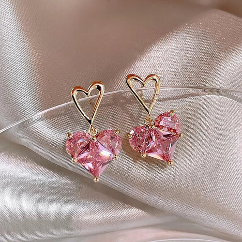 Load image 1 in gallery view. Crystal Love Heart Pendant Earring Gold Plated Valentine's for Women Gift