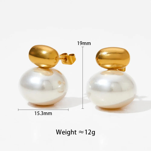Load image 1 in gallery view. Gold Plated Oval Bead Imitation Pearl Stud Earrings Trendy Jewelry for Anniversary