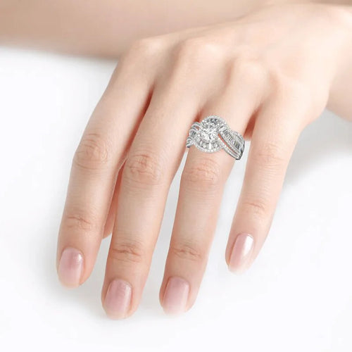 Load image 1 in gallery view. Silver Plated Twist Design Brilliant Round Zircon Rings for Women Wedding Engagement