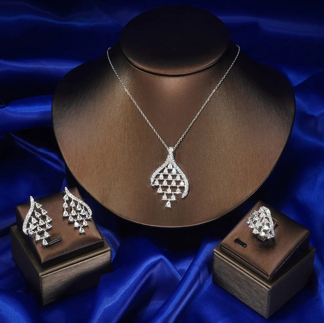 Extravagant Luxury Jewelry Set Trendy Brass Blade Chain Claw Setting