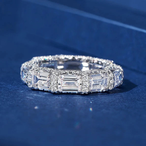 Princess Cut Sparkling Silver Plated Crystal Zircon Eternity Band Rings for Women