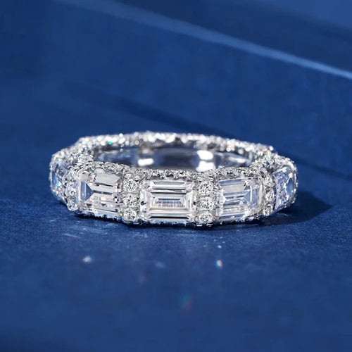 Load image 1 in gallery view. Princess Cut Sparkling Silver Plated Crystal Zircon Eternity Band Rings for Women