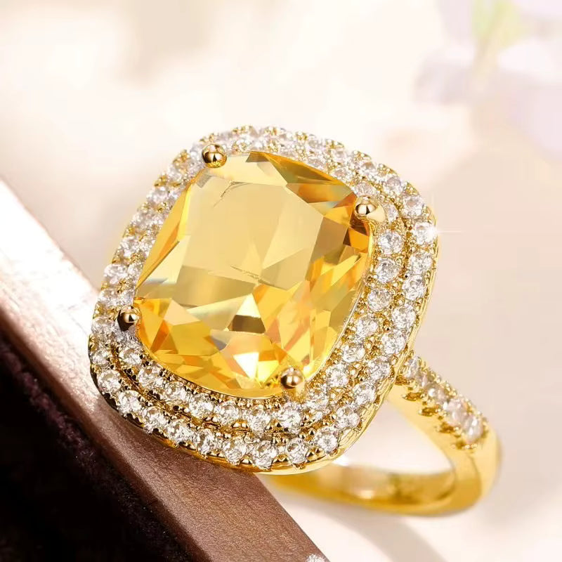 European American Square Pink, White, Yellow Natural Stone Zircon Glass Simulation Wedding Ring