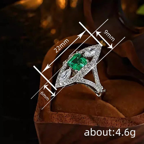 Load image 1 in gallery view. Silver Plated Green Crystal Zircon Marquise Shaped  Rings for Women