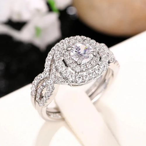 Load image 1 in gallery view. 3pcs Rhodium Set Rings Zircon Geometric Anniversary, Engagement, Gift, Party, Wedding For Woman