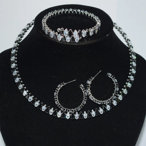Load image 1 in gallery view. Customized Four-Piece Fine Jewelry Set Full Diamond Zircon Open Collar Style Gold Oval Zircon Earrings Bracelet Necklace