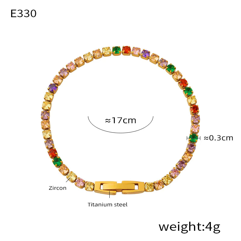 18K Gold Plated Luxury Fashion Bracelet Multi Colorful Zircon Tennis Chain
