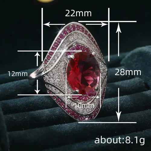 Load image 1 in gallery view. Silver Plated Exquisite Oval Shaped Design Red/Pink Brilliant Cubic Zirconia Wide Rings