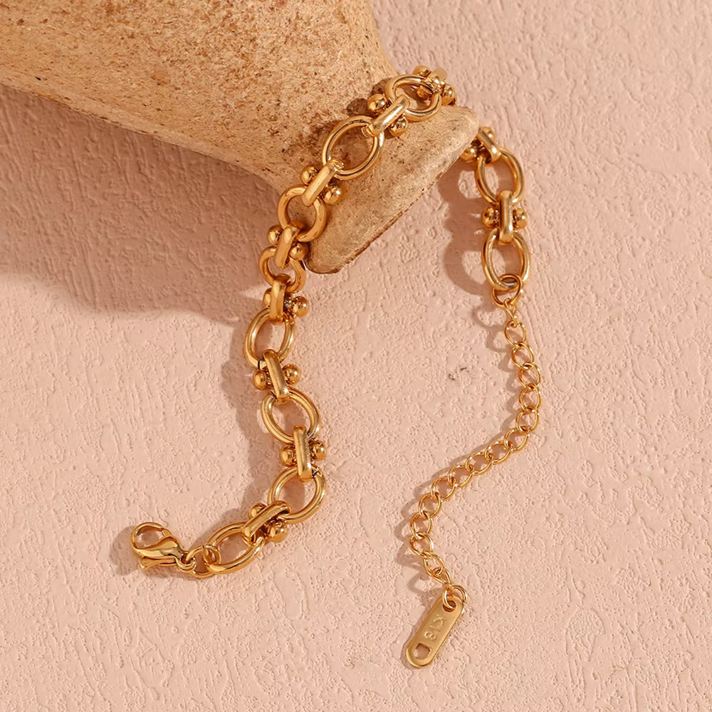 Charm Chain Bracelet for Girls Geometric Zircon Stainless Steel with 18K Gold Plated