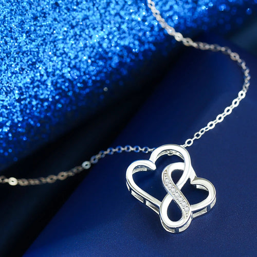 Load image 1 in gallery view. Charm Love Silver Color Inlaid Zircon Heart Necklace Interwoven | Double Heart Pendant Clavicle Chain | Infinity Heart Necklace | Necklace for Valentine’s Day, Anniversary &amp; Everyday Wear