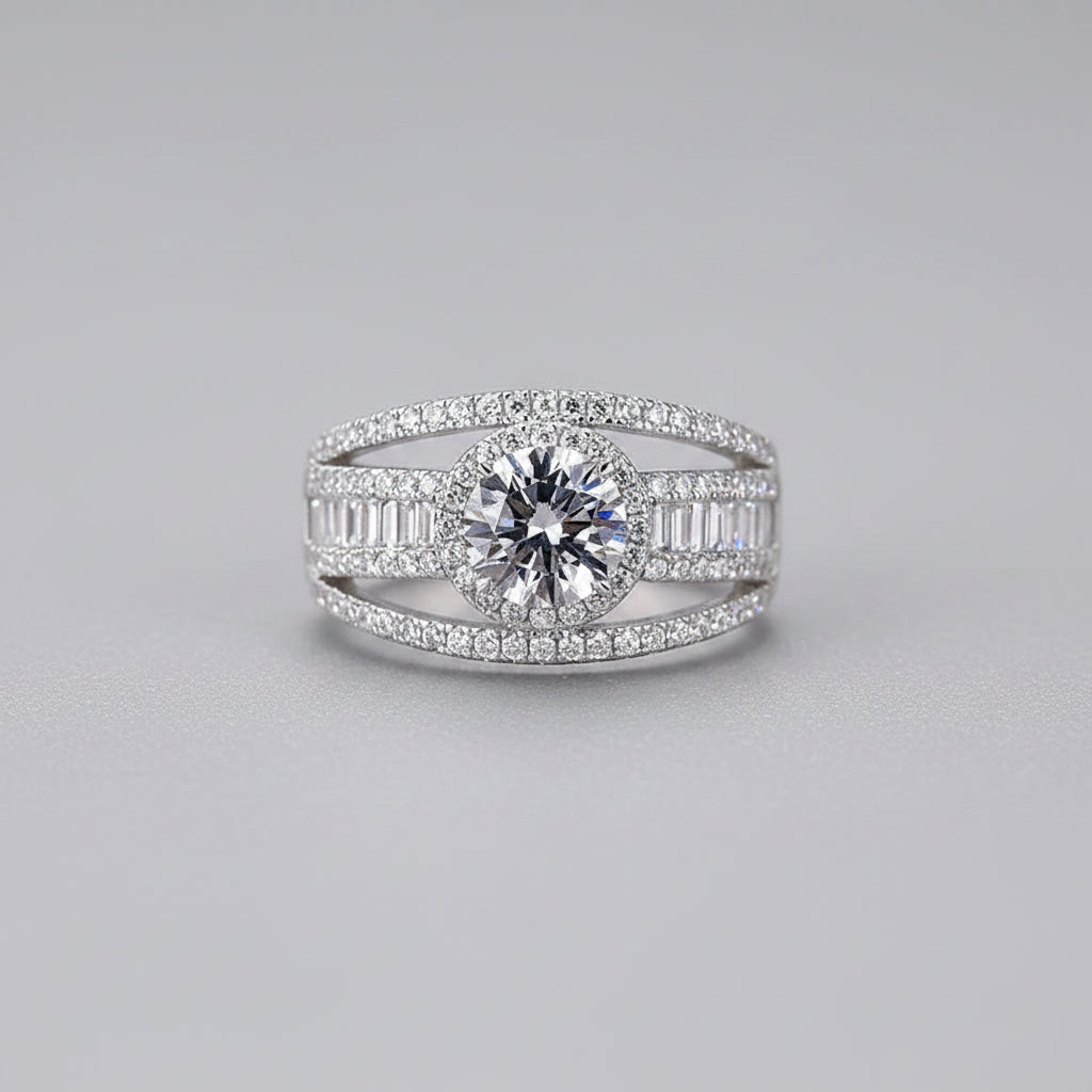 Rhodium Plated Round Imitated Diamond Wedding Rings for Women