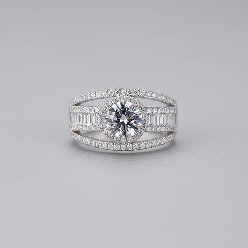 Load image 1 in gallery view. Rhodium Plated Round Imitated Diamond Wedding Rings for Women