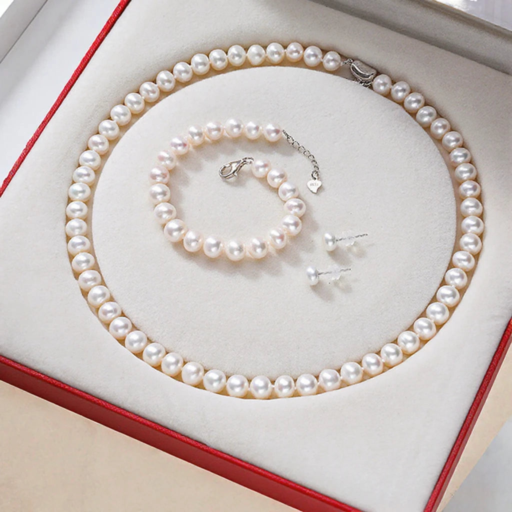 Pearl Jewelry Set 3PCS Necklace Earrings Bracelet Bridal Gift Women