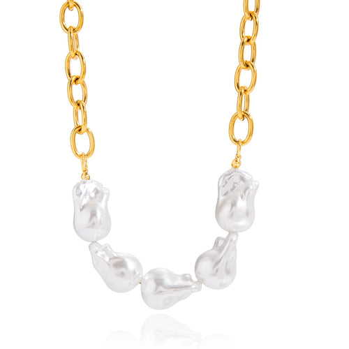 Load image 1 in gallery view. Baroque Glass Pearl Thick Paper Clip Chain Necklace