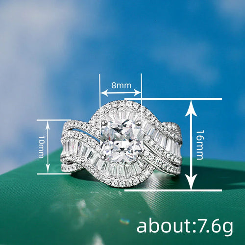 Load image 1 in gallery view. Silver Plated Twist Design Brilliant Round Zircon Rings for Women Wedding Engagement