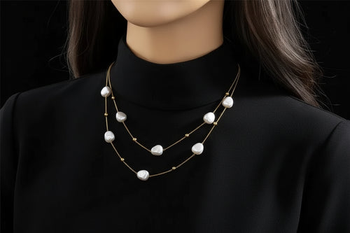 Load image 1 in gallery view. Double Layered Simulated Baroque Floating Multiple Pearl Necklace