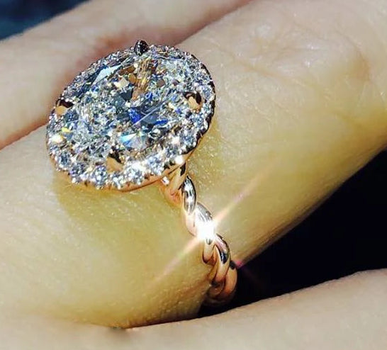 Rose Gold Plated High Quality Oval Diamond Zircon Wedding Rings