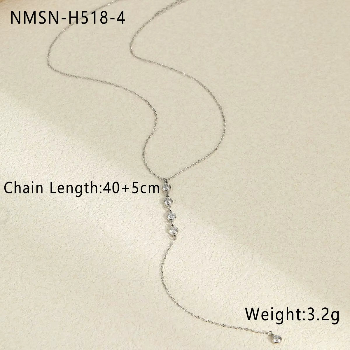 Silver Stainless Steel Y Necklace Crystal Zircon Fringe Pendant Jewelry